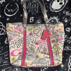 Coach Pink and Silver Artistic Tote Bag
